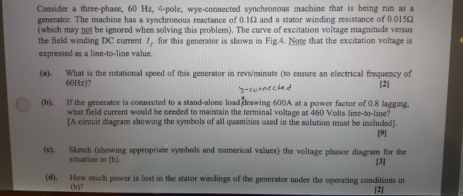 Solved Consider a three-phase, 60 Hz, 4 pole, wye-connected | Chegg.com