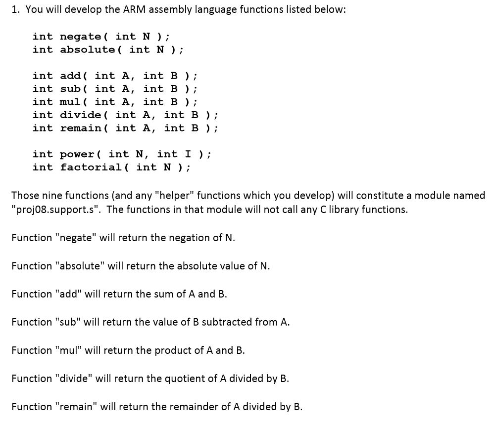 Solved 1. You will develop the ARM assembly language