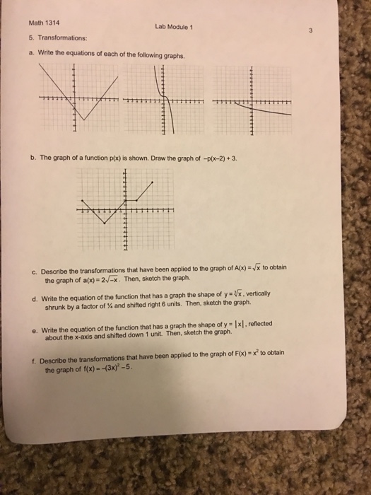 Solved Transformations: Write the equations of each of the | Chegg.com