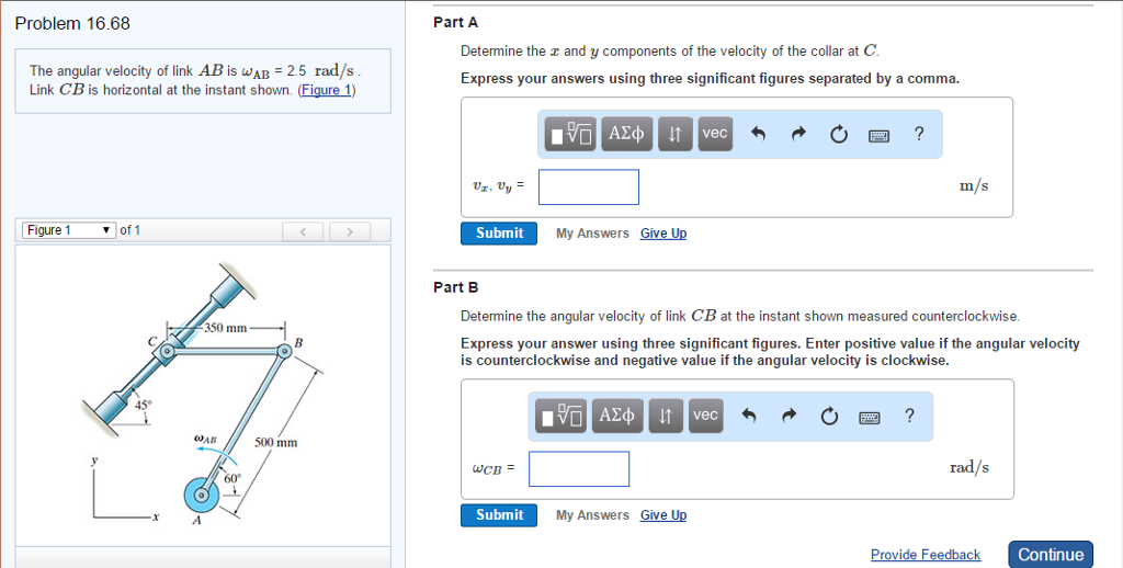 Solved The angular velocity of link AB is omega_AB = 2.5 | Chegg.com