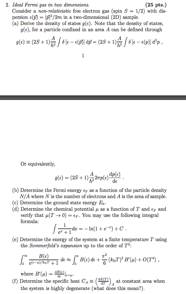 Solved 2. Ideal Fermi gas in two dimensions (25 pts.) | Chegg.com