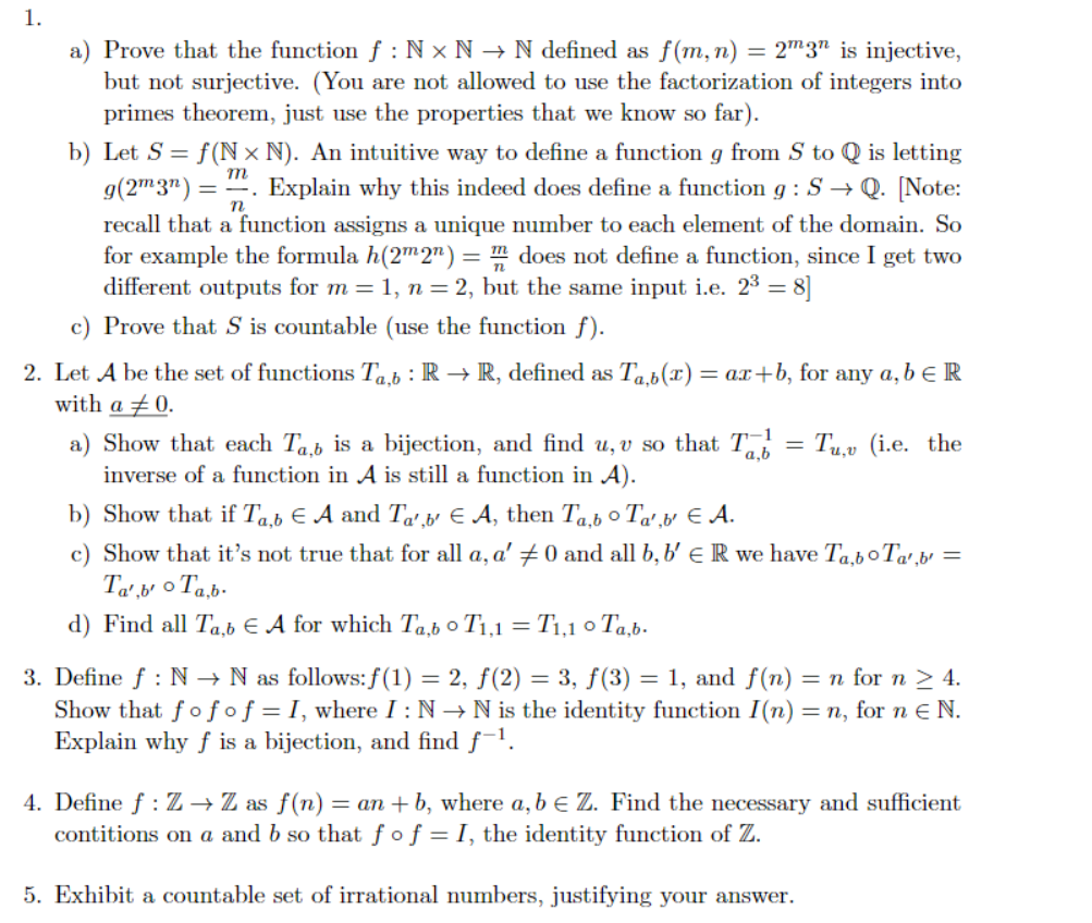 Solved 1 A Prove That The Function F N × N → N Defined