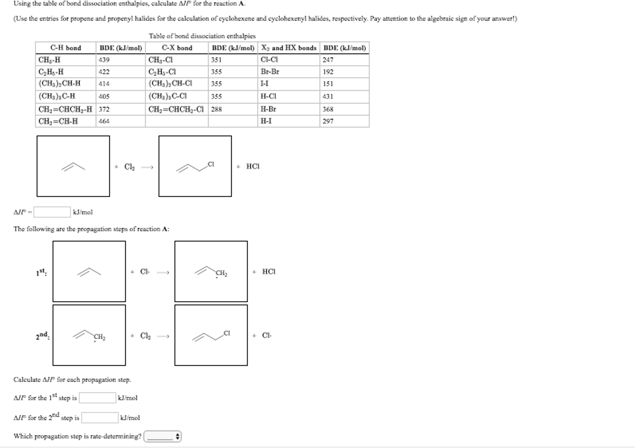 Solved Using The Table Of Bond Dissociation Enthalpies, | Chegg.com