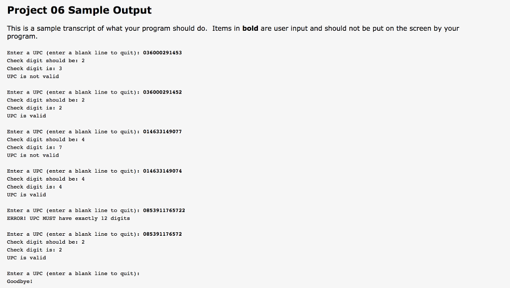 Solved Project 06 Description The Universal Product Code | Chegg.com