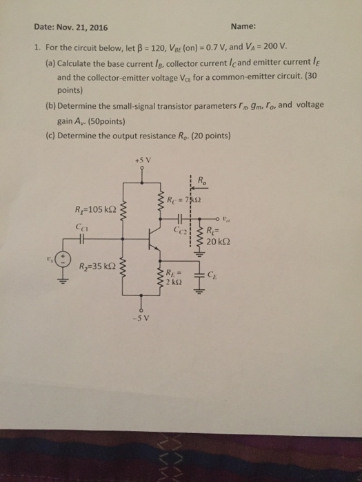 Solved For the circuit below, let beta = 120, V_BE (on) = | Chegg.com