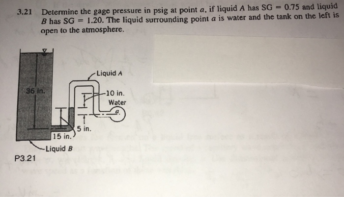 Solved Determine the gage pressure in psig at point a, if | Chegg.com