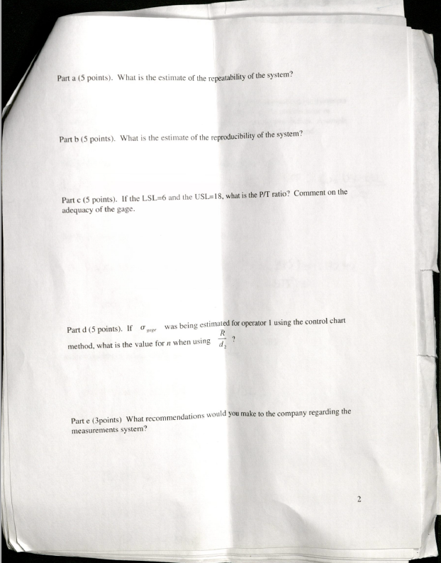 Solved Question 1. Gage R&R Study C23 points) Consider the