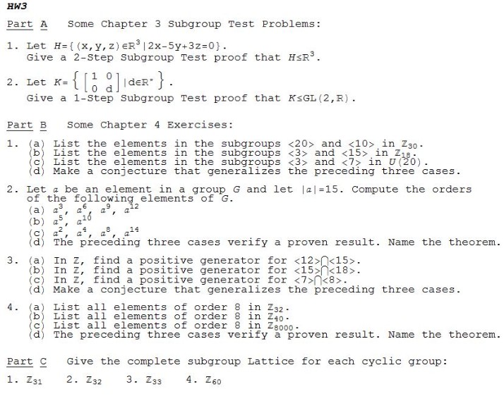 Solved HW3 Part A Some chapter 3 Subgroup Test Problems 1.