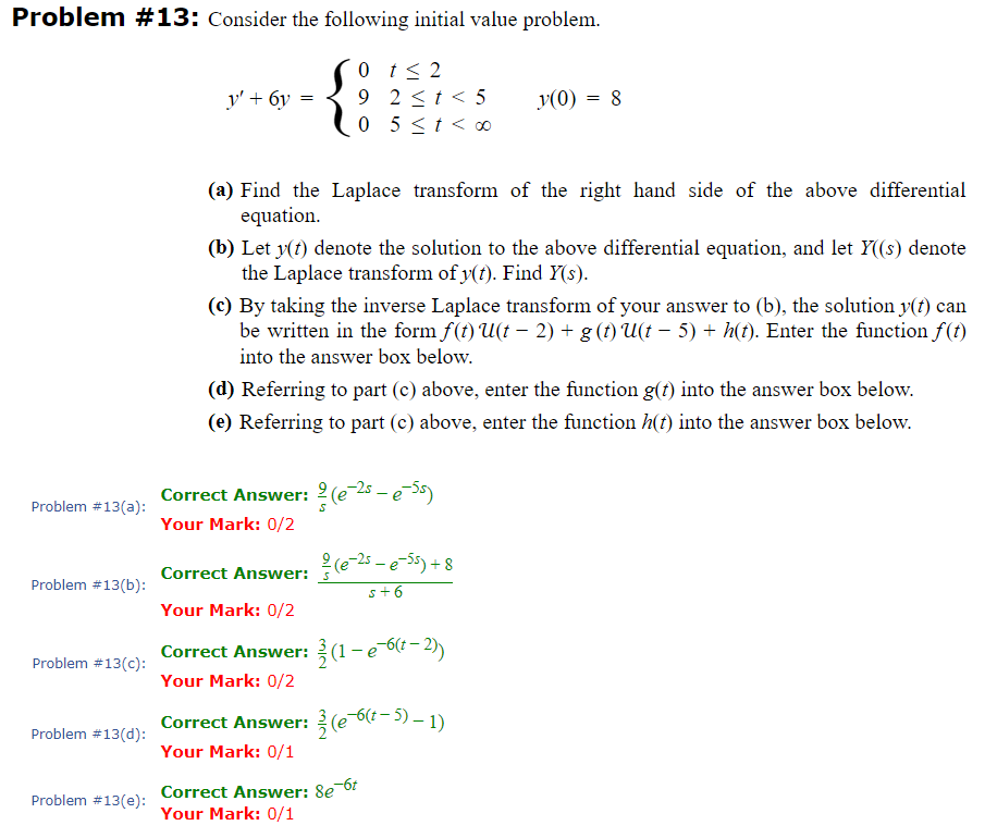 Solved Problem # 13: Consider the following initial value | Chegg.com