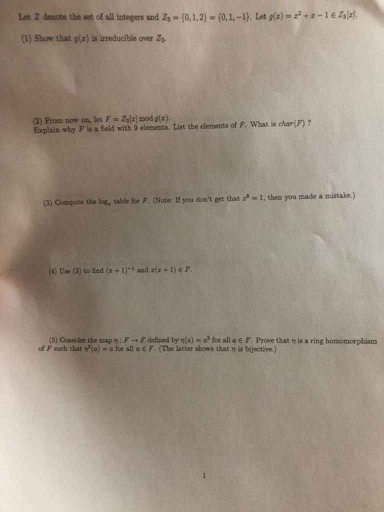 Solved Let Z denote the set of all integers and Z3 (0,1,2) | Chegg.com