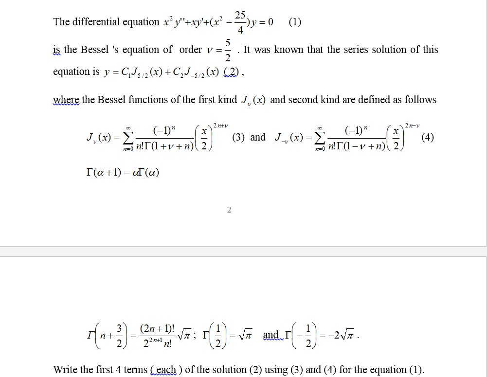 The Differential Equation Is The Bessel's Equation | Chegg.com