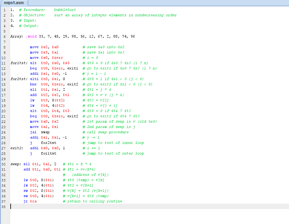 bubble sort code in c