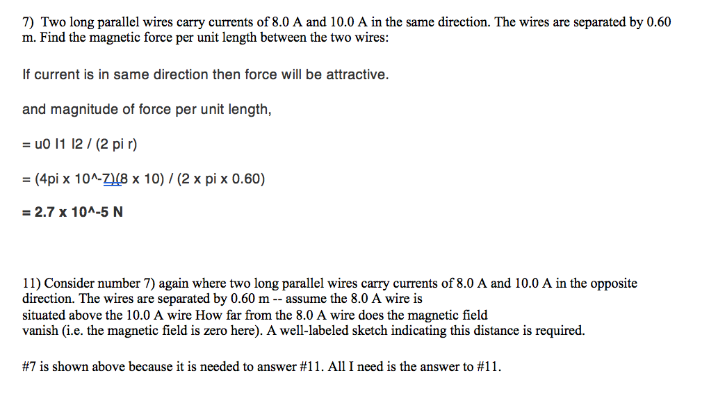 Solved Two Long Parallel Wires Carry Currents Of 8 0 A And Chegg Solved Two Long Parallel Wires Carry Currents Of 8 0 A And Chegg