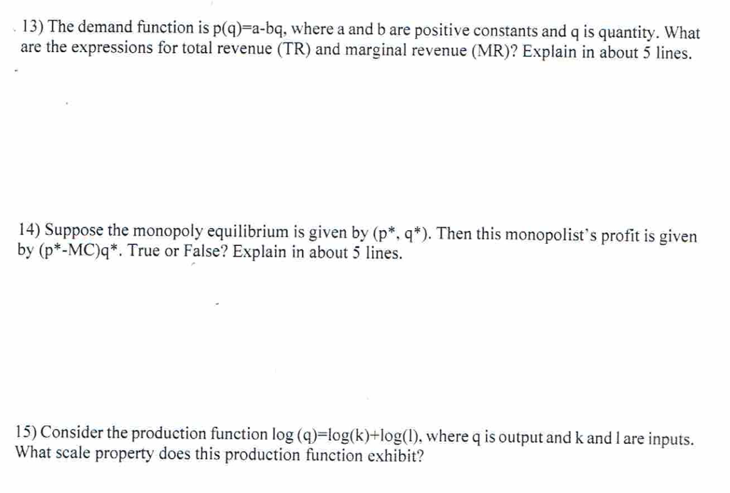 Solved l Let C and Q denote total cost and output