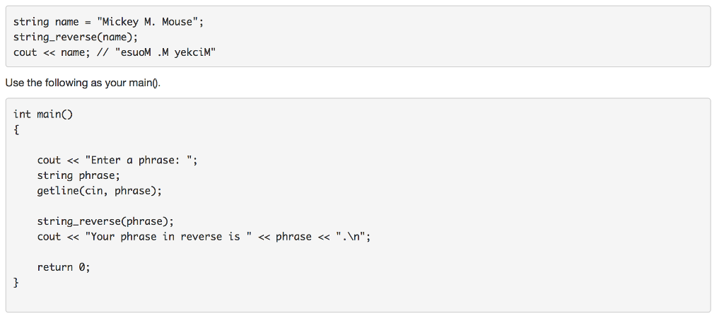 Solved C++: Write the function string_reverse() which takes | Chegg.com
