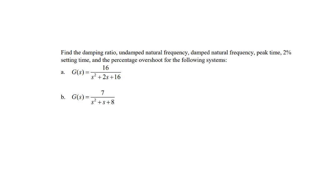 Solved Find The Damping Ratio, Undamped Natural Frequency, | Chegg.com