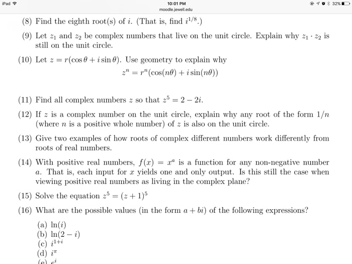 Solved Find the eighth root (s) of.i (That is, find i^1/8.) | Chegg.com