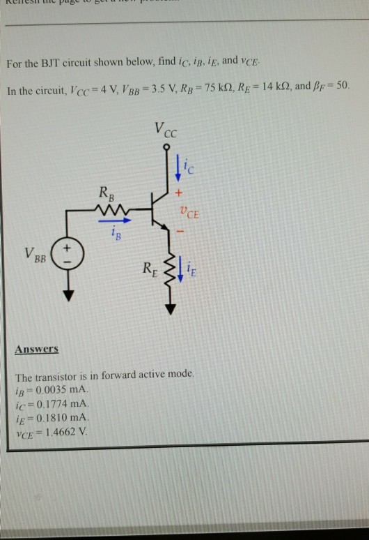 Solved For the BJT circuit shown below, find ic, iB. iE, and
