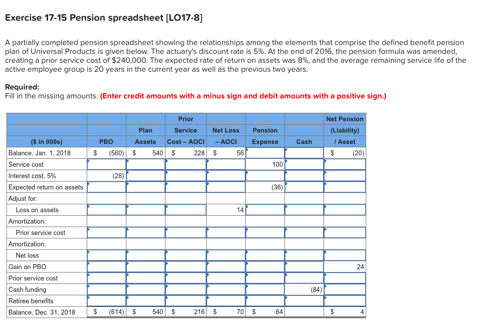 Solved Exercise 1715 Pension spreadsheet [LO178] A