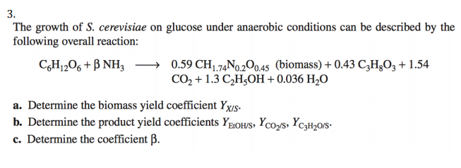 Solved 3. The growth of S. cerevisiae on glucose under | Chegg.com