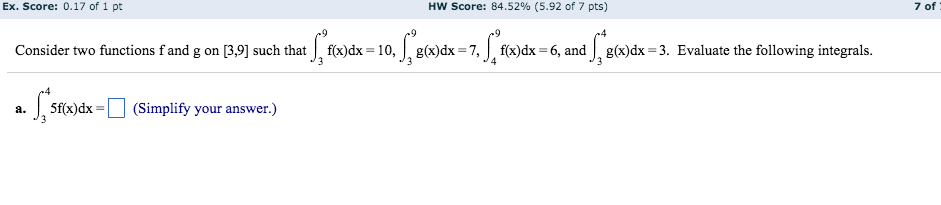 Solved Consider two functions f and g on [3,9] such that | Chegg.com