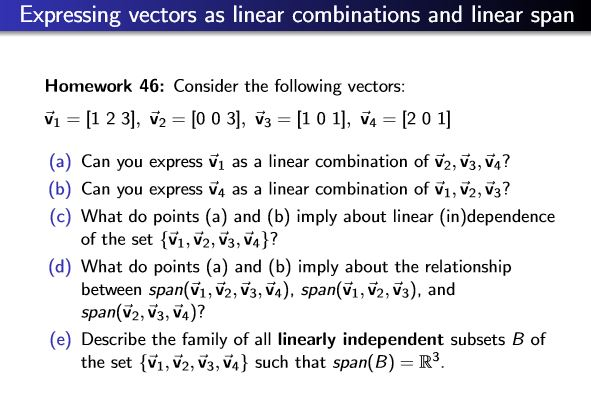 Solved Expressing Vectors As Linear Combinations And Linear 5077