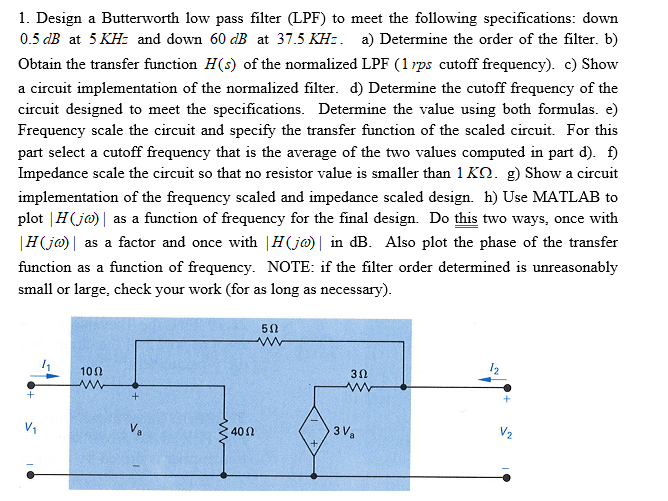 Solved 1. Design A Butterworth Low Pass Filter (LPF) To Meet | Chegg.com