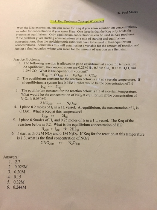 Solved With the keq expression, one can solve for Keq if you | Chegg.com