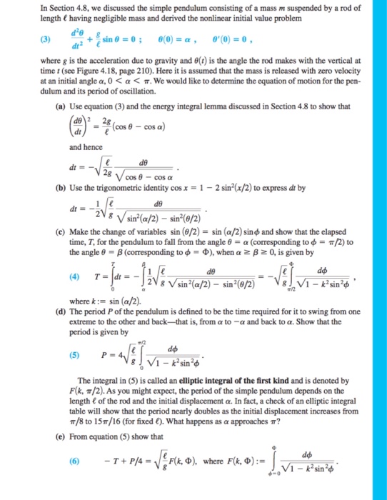 Solved The Simple Pendulum Consisting Of A Mass M Suspended | Chegg.com