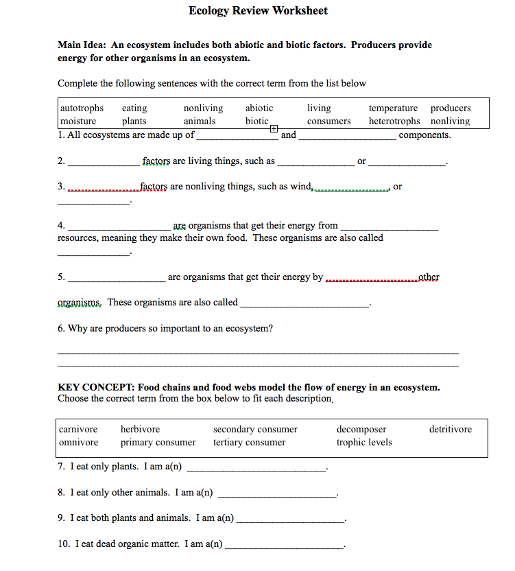 32 Ecosystem Worksheet Answer Key Support Worksheet