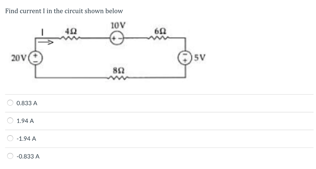 Solved Find current I in the circuit shown below 0.833 A | Chegg.com