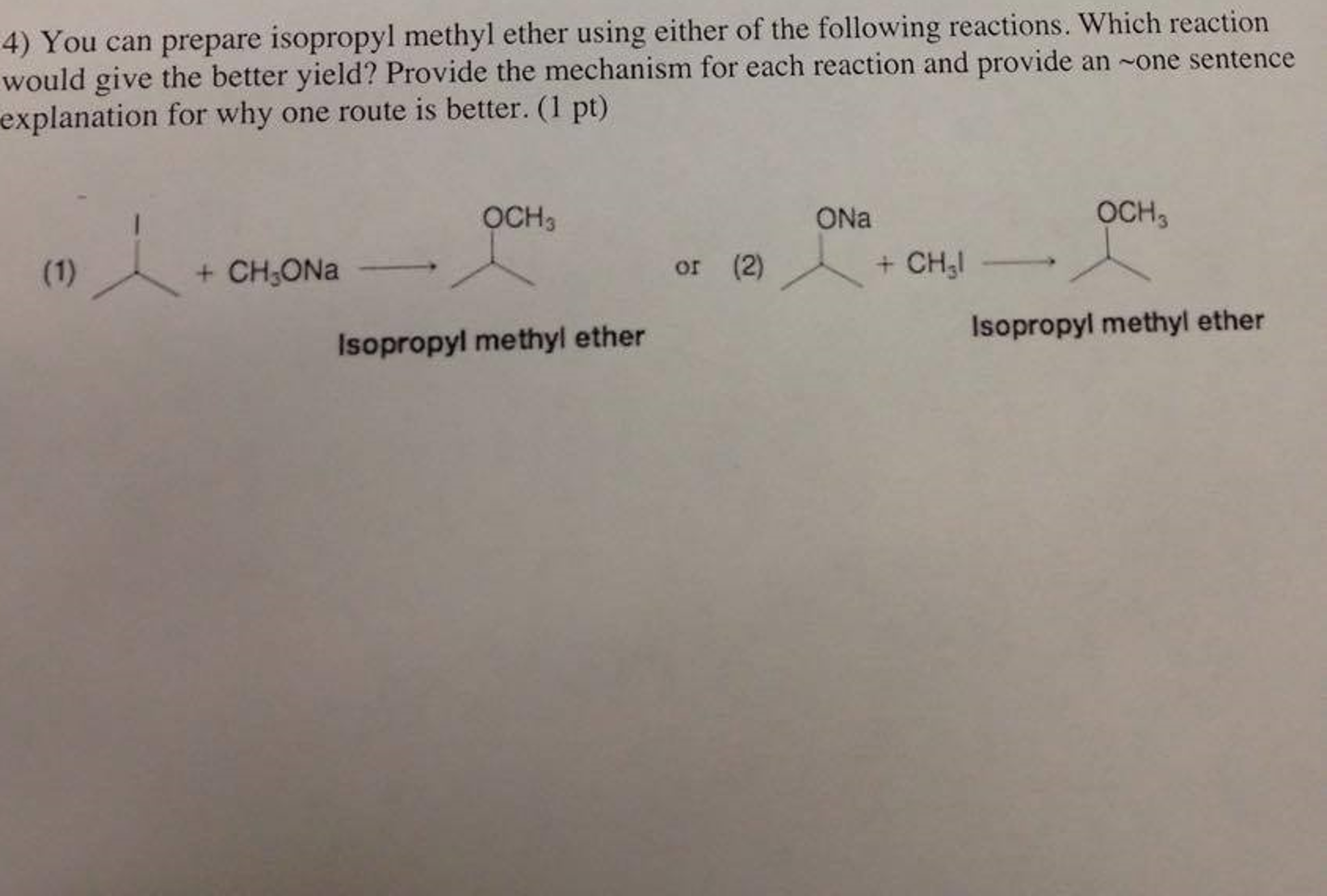 Solved You Can Prepare Isopropyl Methyl Ether Using Either