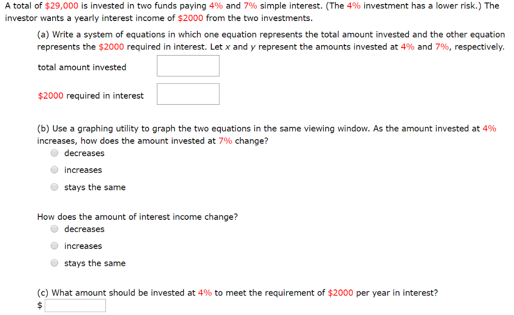 Solved A Total Of $29,000 S Invested In Two Funds Paying And | Chegg.com
