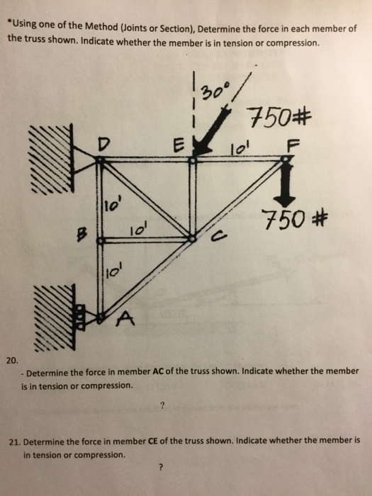 Solved Using One Of The Method (Joints Or Section), | Chegg.com