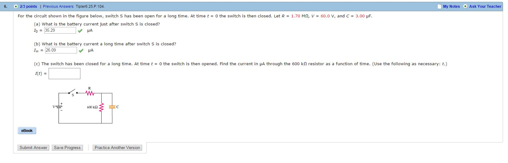 Solved For the circuit shown in the figure below, switch S | Chegg.com