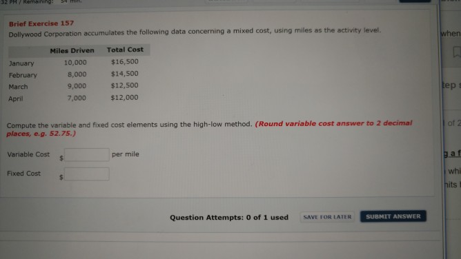 Solved 32 PM Remaining Brief Exercise 157 Dollywood Chegg