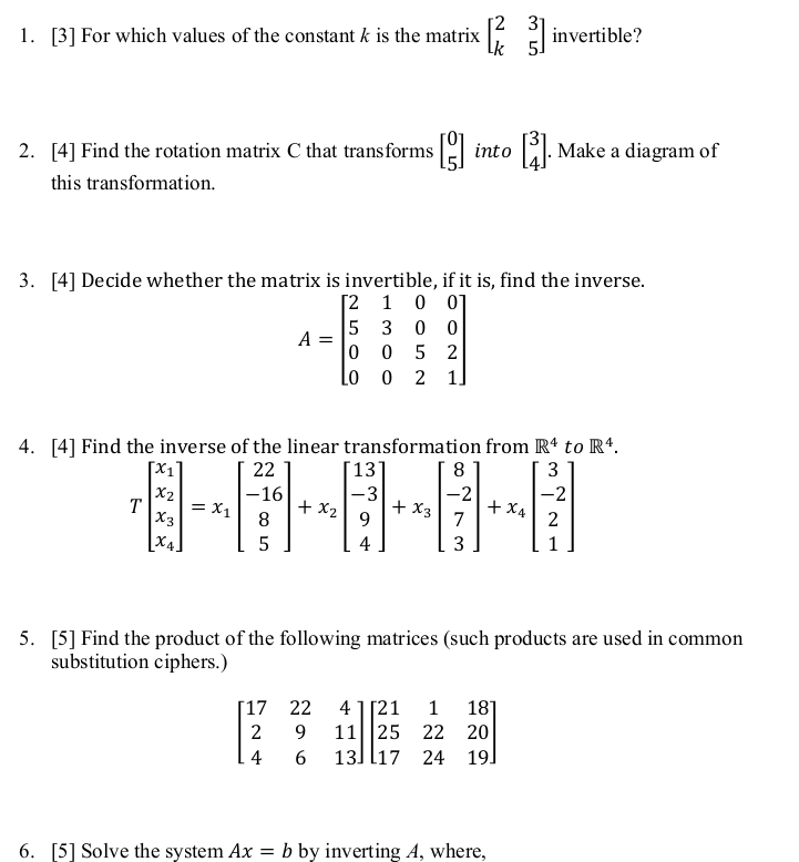 Solved 1. [3] For which values of the constant k is the | Chegg.com