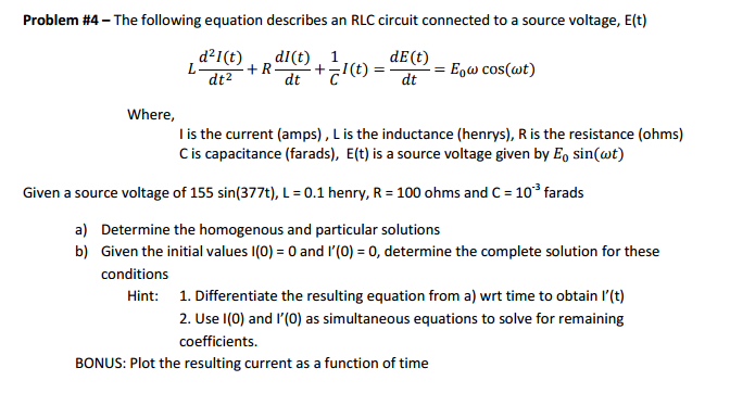 Solved The following equation describes an RLC circuit | Chegg.com