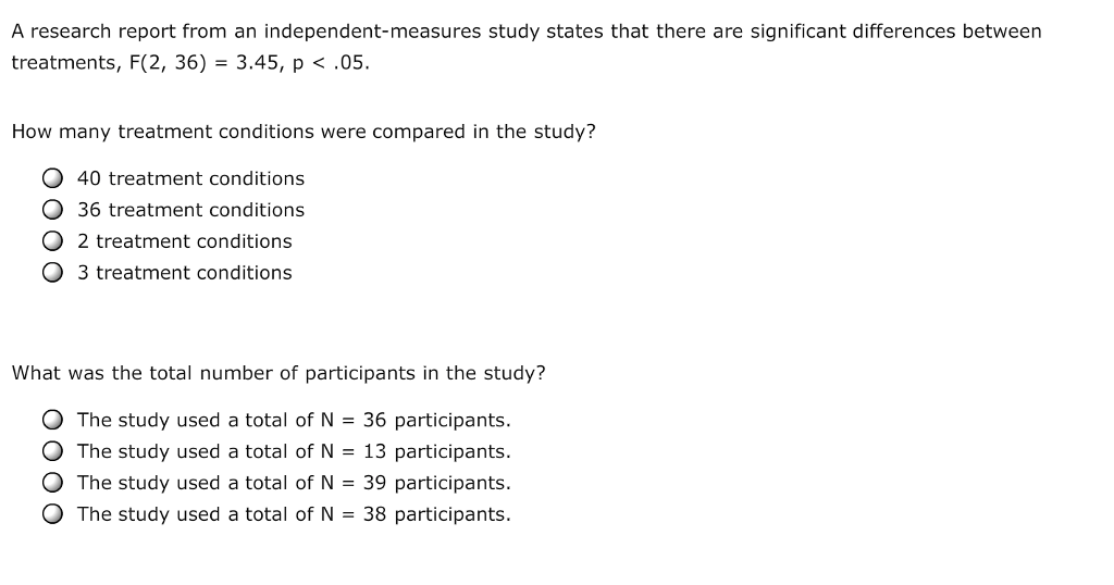 a research report from an independent measures study states