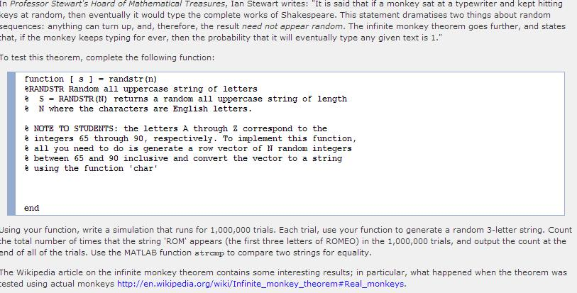 Solved Need to write a function for the infinite monkey | Chegg.com