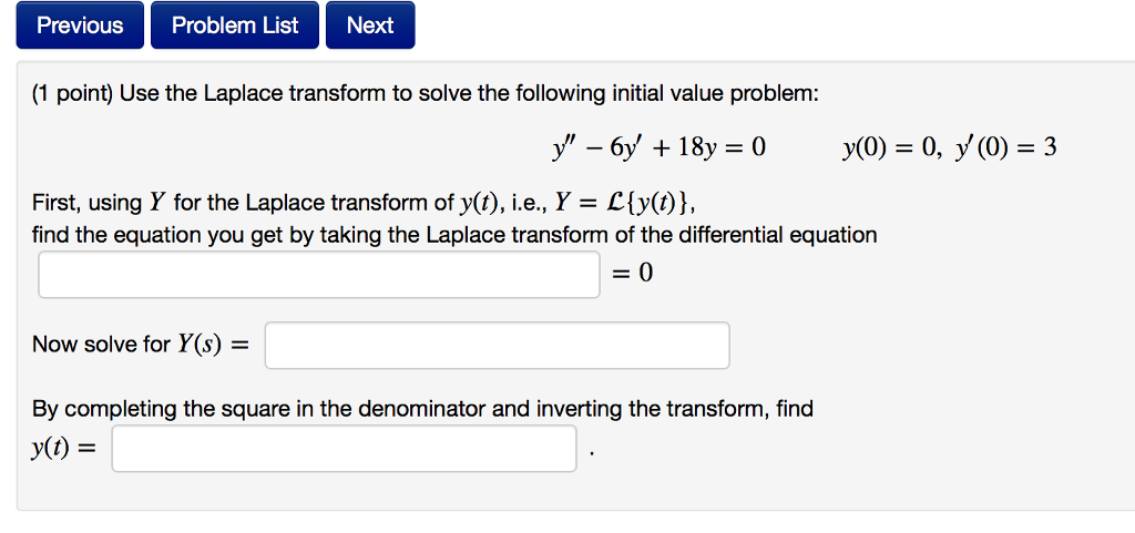 Solved Previous Problem List Next (1 Point) Use The Laplace | Chegg.com