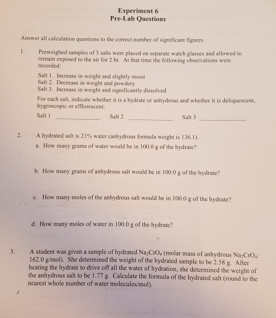 Solved Experiment 6 Pre-Lab Questions Answer All Calculation | Chegg.com