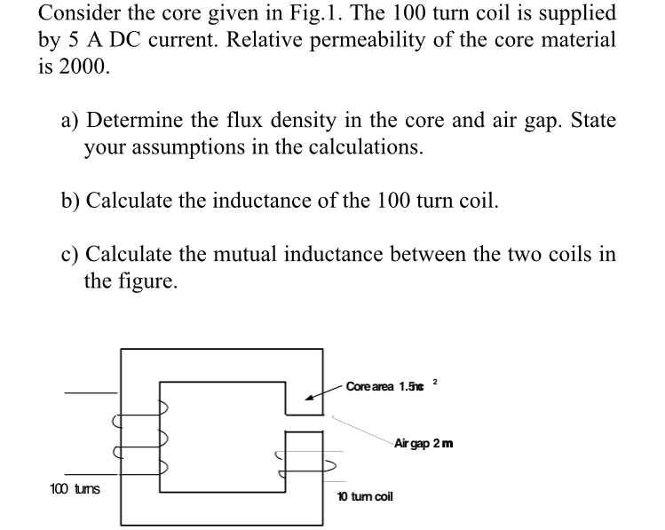 Solved Consider the core given in Fig.1. The 100 turn coil | Chegg.com