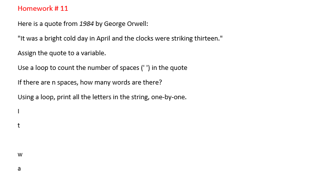 Solved (MUST BE IN PYTHON 2.7) Here is a quote from 1984 | Chegg.com