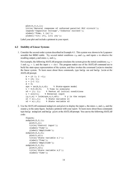 Solved 6 MATLAB Project 6.1 Systems of Linear Differential | Chegg.com