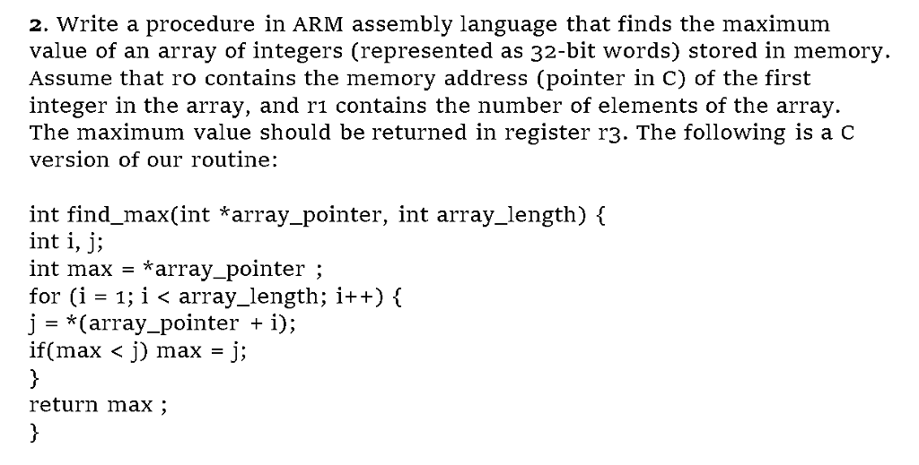 2. Write a procedure in ARM assembly language that | Chegg.com