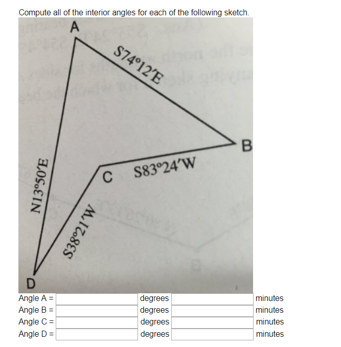 Solved Compute all of the interior angles for each of the | Chegg.com