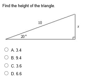 Solved Find the height of the triangle. 3.4 9.4 3.6 6.6 | Chegg.com