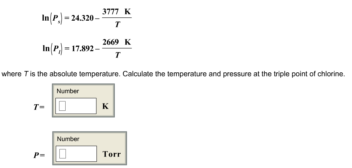 Solved The vapor pressures (in torr) of solid and liquid