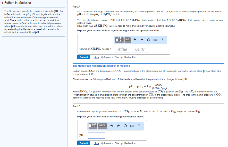 Solved The Henderson-Hasselbalch equation relates the pH of | Chegg.com